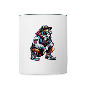 Cool Cat Hip-Hop Fashion - Tasse zweifarbig - Weiß/Dunkelgrün - Vorne