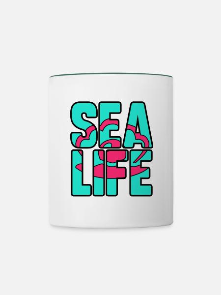 Leben im Meer - Tasse zweifarbig - Weiß/Dunkelgrün