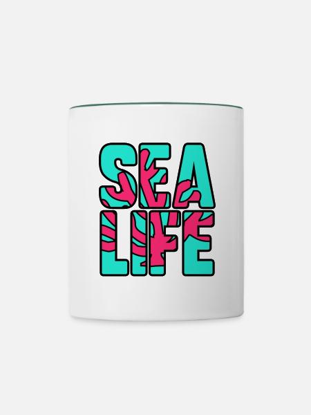 Leben im Meer - Tasse zweifarbig - Weiß/Dunkelgrün