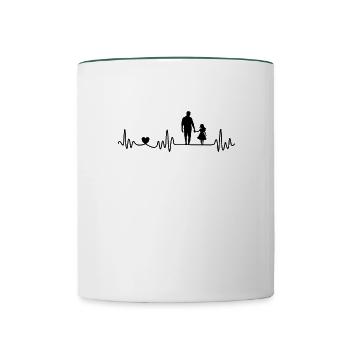 Papa et fille main dans la main battement de cœur Fête des pères - Mug contrasté - blanc/vert foncé - Devant