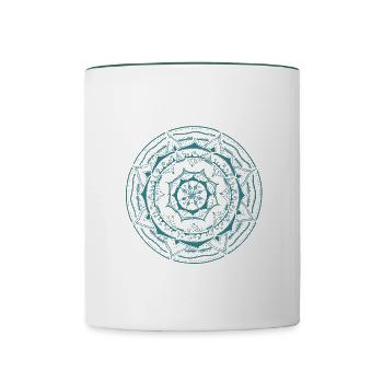 Mandala gross gemalt in petrol - Tasse zweifarbig - Weiß/Dunkelgrün - Vorne
