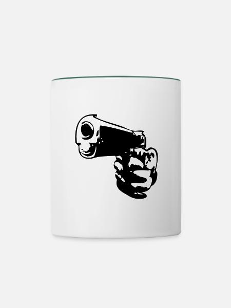 Pistole Handfeuerwaffe - Tasse zweifarbig - Weiß/Dunkelgrün