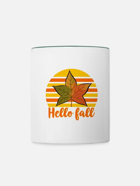 Herbst Hello Fall - Tasse zweifarbig - Weiß/Dunkelgrün