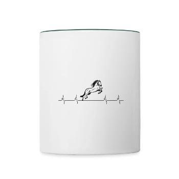 Pferd Herzfrequenz Ich liebe Geschenkidee - Tasse zweifarbig - Weiß/Dunkelgrün - Vorne
