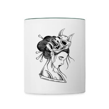 Schädel Skull Horror Japan Halloween Geisha - Contrasting Mug - white/dark green - Front