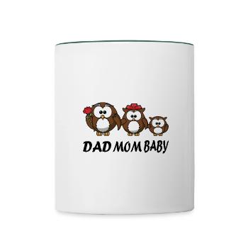 Mom Dad Baby Owl Family - Contrasting Mug - white/dark green - Front