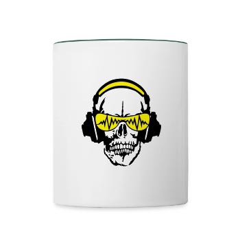 egaliseur casques dj crane tete mort 5 - Mug contrasté - blanc/vert foncé - Devant