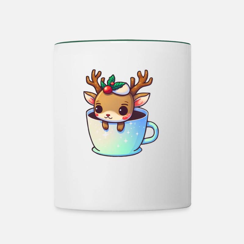Cute Christmas Animal Inside A Mug - Reindeer - Contrasting Mug - white/dark green
