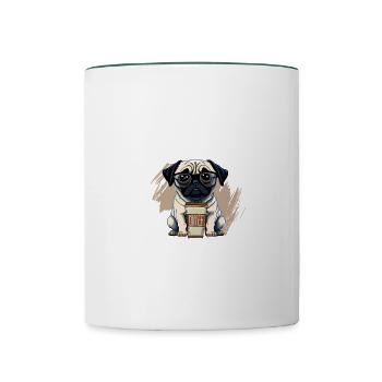 Carlin élégant et amour du café - Mug contrasté - blanc/vert foncé - Devant