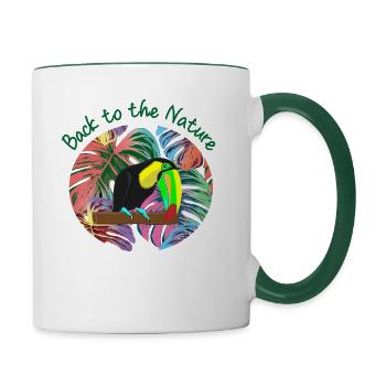 Toucan, oiseau exotique - Mug contrasté - blanc/vert foncé - Droite