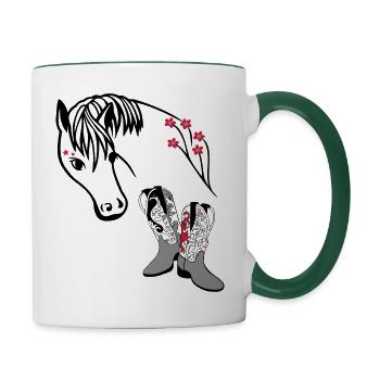Reitsport, Pferdeliebhaber - Tasse zweifarbig - Weiß/Dunkelgrün - Rechts