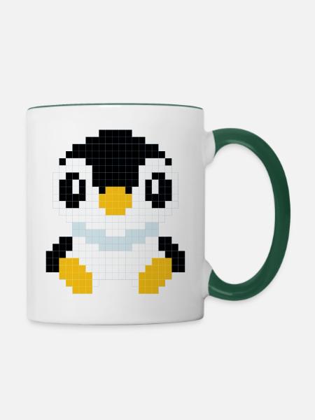 Ein pixeliger Pinguin - Tasse zweifarbig - Weiß/Dunkelgrün