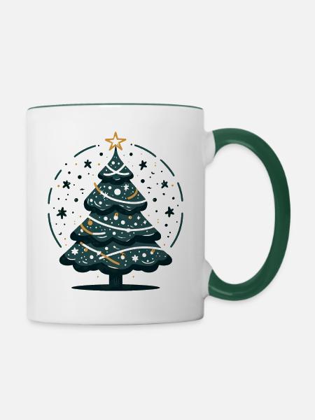 Weihnachtsbaum Tannenbaum Christbaum - Tasse zweifarbig - Weiß/Dunkelgrün