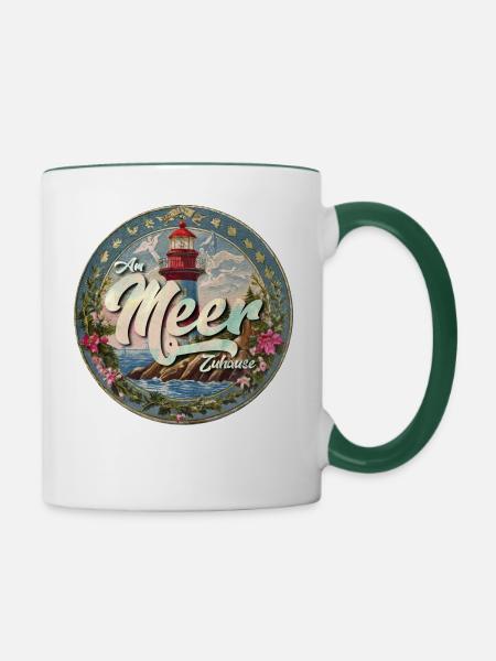 Am Meer. Zuhause. - Tasse zweifarbig - Weiß/Dunkelgrün