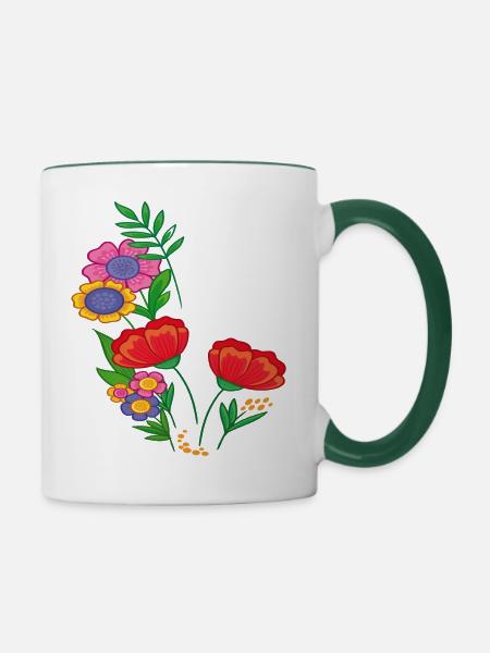 Sommerblumen - Tasse zweifarbig - Weiß/Dunkelgrün