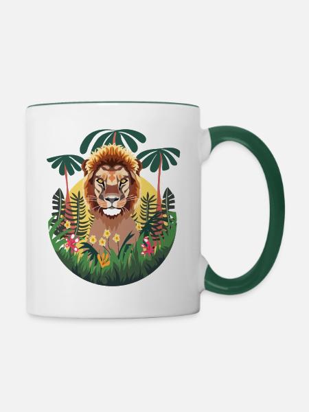 Löwen-Dschungel - Tasse zweifarbig - Weiß/Dunkelgrün