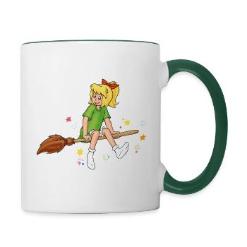 Bibi Blocksberg auf Kartoffelbrei Hexsterne - Tasse zweifarbig - Weiß/Dunkelgrün - Rechts