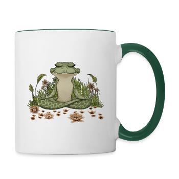Cottagecore Grenouille méditative, T-shirt de yoga Grenouille - Mug contrasté - blanc/vert foncé - Droite