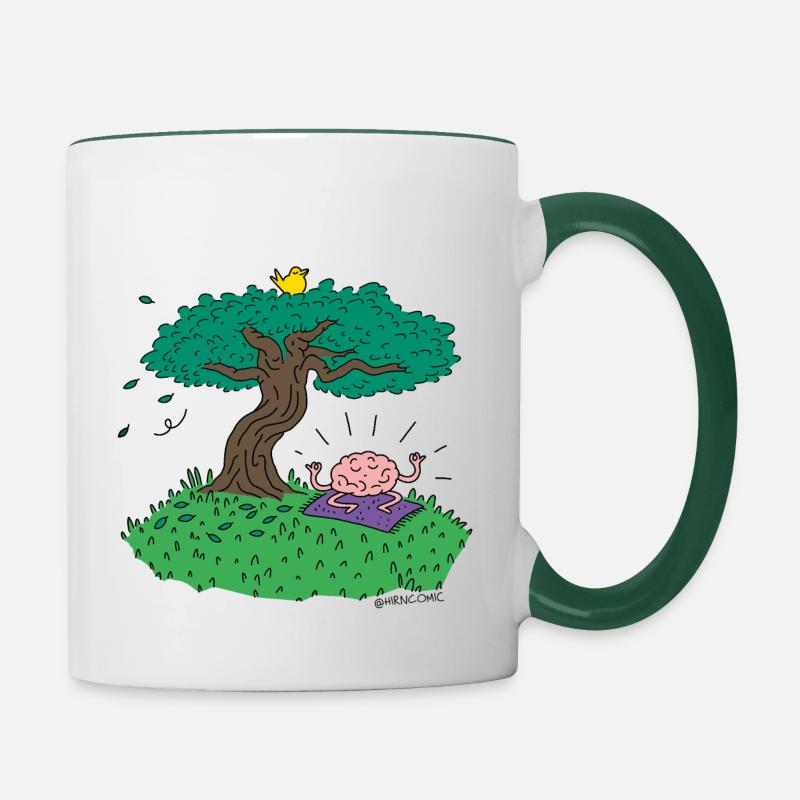 Méditation - Cerveau - Mug contrasté - blanc/vert foncé