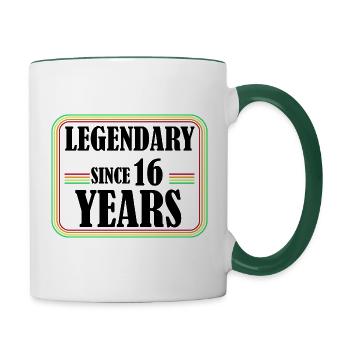 Legendary for 16 Years, 16th Birthday, Finally 16 - Contrasting Mug - white/dark green - Right