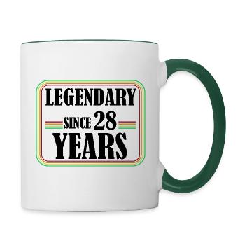 Legendär seit 28 Jahren, 28 Geburtstag, Endlich 28 - Tasse zweifarbig - Weiß/Dunkelgrün - Rechts
