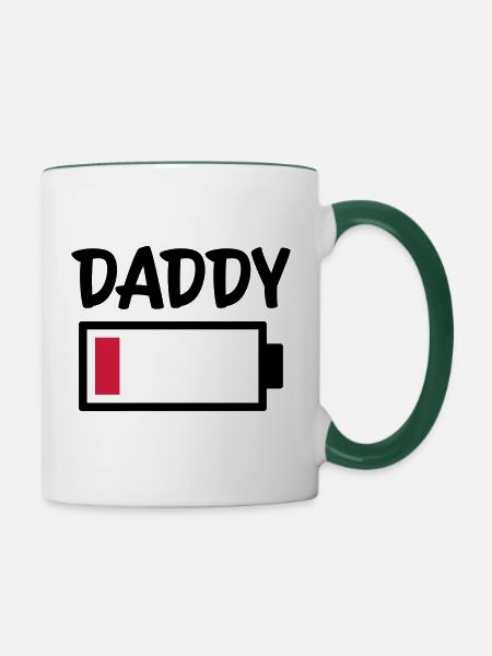 Daddy - Battery low - Tasse zweifarbig - Weiß/Dunkelgrün