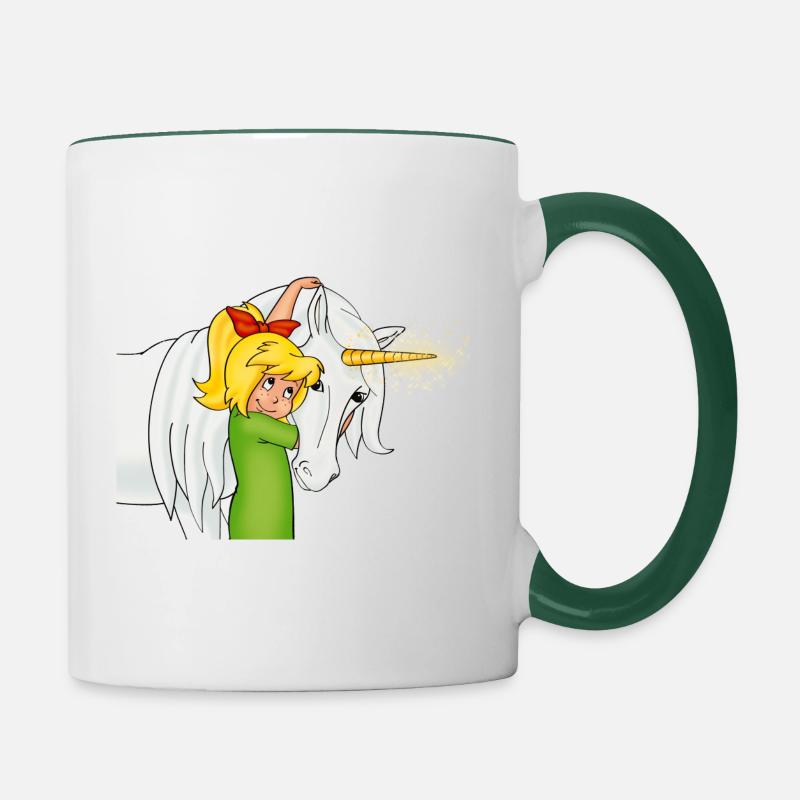 Bibi Blocksberg mit Einhorn Goldhörnchen - Tasse zweifarbig - Weiß/Dunkelgrün