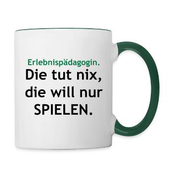 Erlebnispädagogin - Die tut nix... - Tasse zweifarbig - Weiß/Dunkelgrün - Rechts