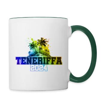 Teneriffa 2024 Urlaub Palmen Bunt - Tasse zweifarbig - Weiß/Dunkelgrün - Rechts