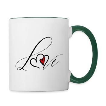 LOVE, LIEBE, SEVGI, ASK, HERZ - Tasse zweifarbig - Weiß/Dunkelgrün - Rechts