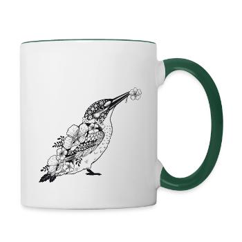 Kingfisher with flowers - Contrasting Mug - white/dark green - Right
