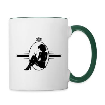 Silhouette de femme célébrant la consommation de bouteille - Mug contrasté - blanc/vert foncé - Droite