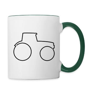 Traktor Maschine schwarz Linie Bauer Landwirt - Tasse zweifarbig - Weiß/Dunkelgrün - Rechts