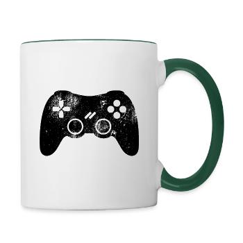 Controller Gamer Zocker Videospiel Video Spiel VG - Tasse zweifarbig - Weiß/Dunkelgrün - Rechts