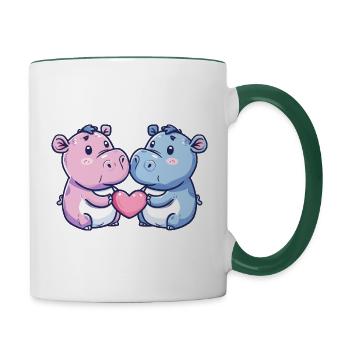 Nilpferd Paar Liebe Couple Verliebt - Tasse zweifarbig - Weiß/Dunkelgrün - Rechts