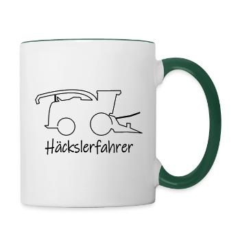 Häcksler Maisernte mit Schriftzug Häcksler Fahrer - Tasse zweifarbig - Weiß/Dunkelgrün - Rechts