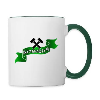 Erzgebirge Logo mit Hammer und Schlägel, Arzgebirg - Tasse zweifarbig - Weiß/Dunkelgrün - Rechts