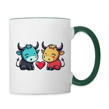 Stier Paar Liebe Couple Verliebt - Tasse zweifarbig - Weiß/Dunkelgrün - Rechts