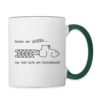 Traktor mit Pflug und Spruch Acker Landwirtschaft - Tasse zweifarbig - Weiß/Dunkelgrün - Rechts