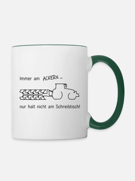 Traktor mit Pflug und Spruch Acker Landwirtschaft - Tasse zweifarbig - Weiß/Dunkelgrün