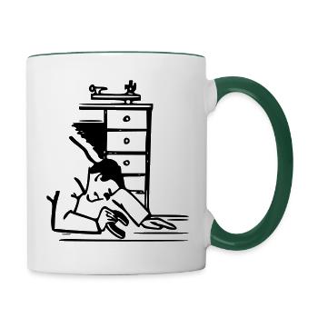 Der Uhrmacher unter dem Werktisch - Tasse zweifarbig - Weiß/Dunkelgrün - Rechts