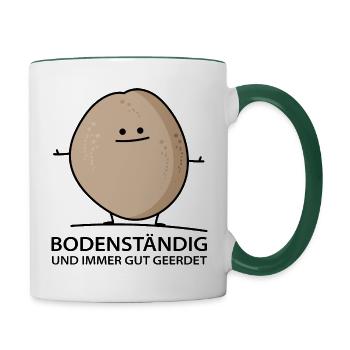 Lustige Kartoffel-bodenständig. - Tasse zweifarbig - Weiß/Dunkelgrün - Rechts