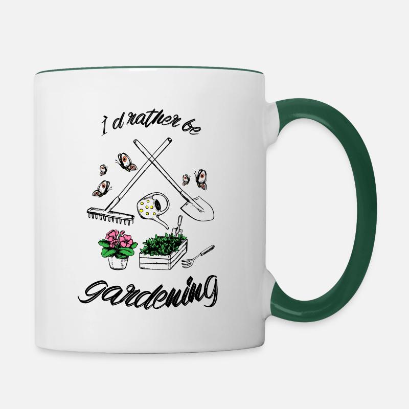 I`d Rather Be Gardening - Contrasting Mug - white/dark green