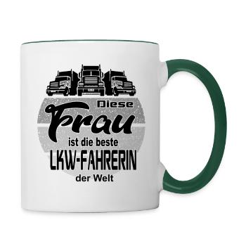 Beste LKW Fahrerin Lastkraftwagen Brummi Truck - Tasse zweifarbig - Weiß/Dunkelgrün - Rechts