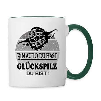 Sprüche Autofahrer Autofahrerin Glückspilz - Tasse zweifarbig - Weiß/Dunkelgrün - Rechts