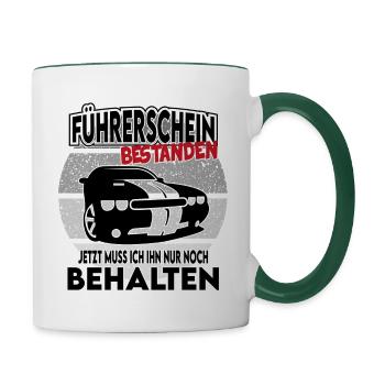 Auto Führerschein bestanden behalten - Tasse zweifarbig - Weiß/Dunkelgrün - Rechts