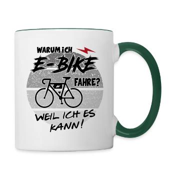 E Bike Elektrofahrrad Fahrrad fahren - Tasse zweifarbig - Weiß/Dunkelgrün - Rechts