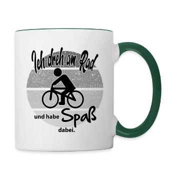 Fahrradfahrer Sprüche Ich dreh am Rad - Tasse zweifarbig - Weiß/Dunkelgrün - Rechts