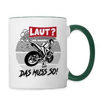 Motorradfahrer Sprüche Lärm Laut Alt - Tasse zweifarbig - Weiß/Dunkelgrün - Rechts