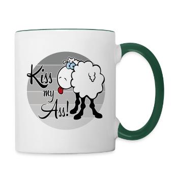 Kiss my Ass Küß mein Arsch Schaf Beleidigung - Tasse zweifarbig - Weiß/Dunkelgrün - Rechts